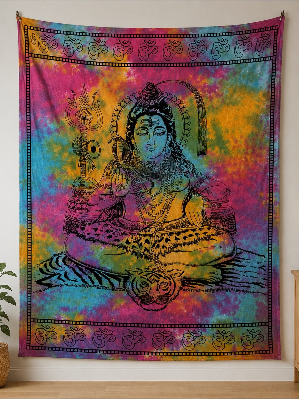 Lord Shiva Tie Dye Tapestry Wall Hanging, Large|, 88" x 82"  | NEW